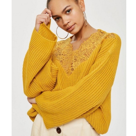 Topshop Mustard Yellow Lace Cropped 